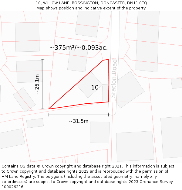 10, WILLOW LANE, ROSSINGTON, DONCASTER, DN11 0EQ: Plot and title map