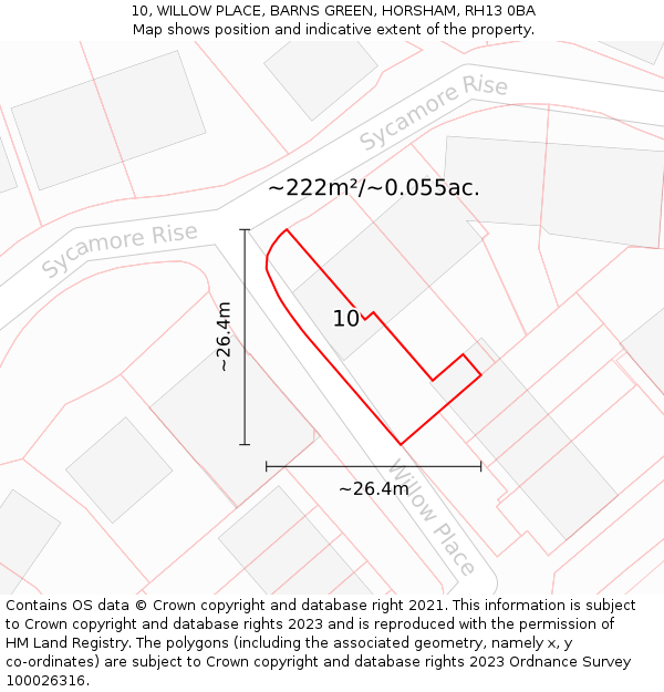 10, WILLOW PLACE, BARNS GREEN, HORSHAM, RH13 0BA: Plot and title map