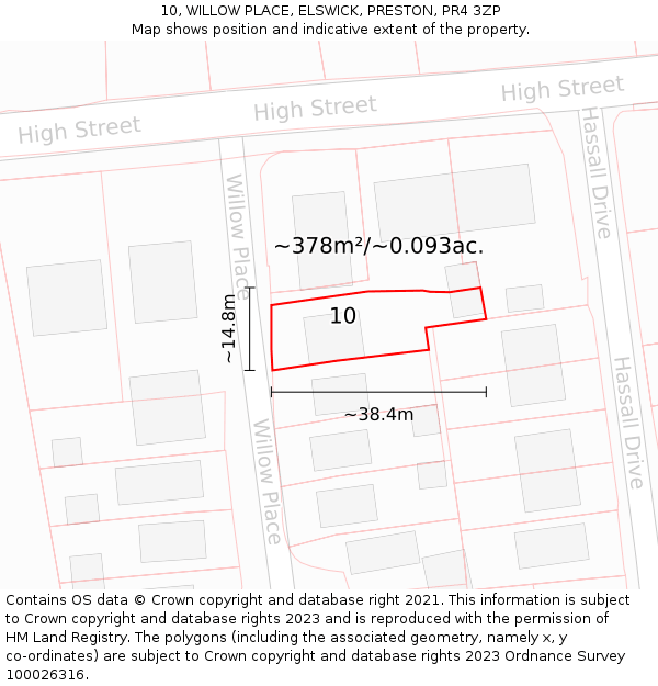 10, WILLOW PLACE, ELSWICK, PRESTON, PR4 3ZP: Plot and title map