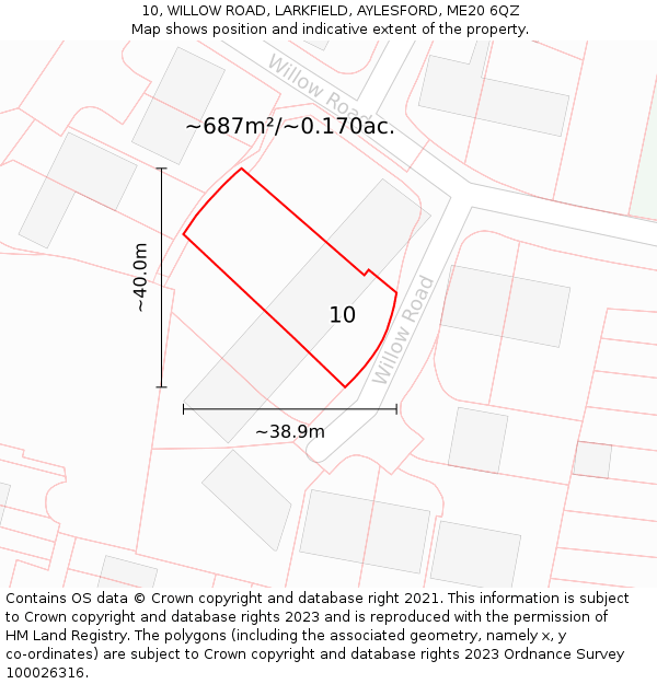 10, WILLOW ROAD, LARKFIELD, AYLESFORD, ME20 6QZ: Plot and title map