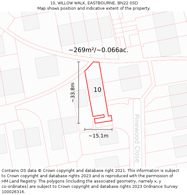 10, WILLOW WALK, EASTBOURNE, BN22 0SD: Plot and title map
