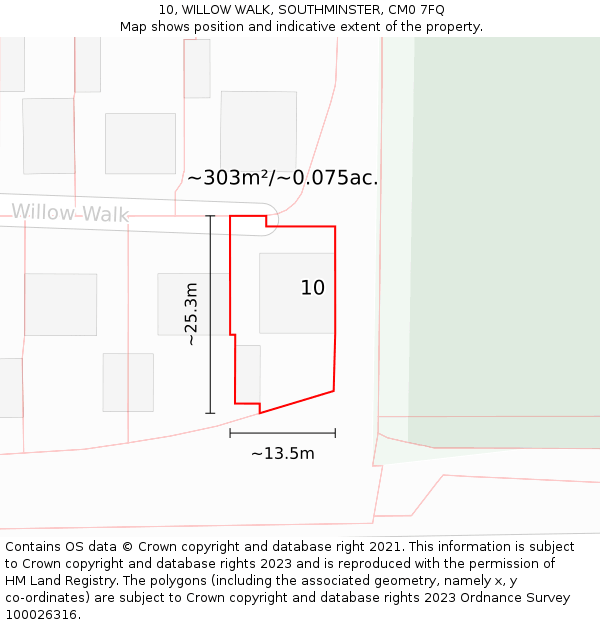 10, WILLOW WALK, SOUTHMINSTER, CM0 7FQ: Plot and title map