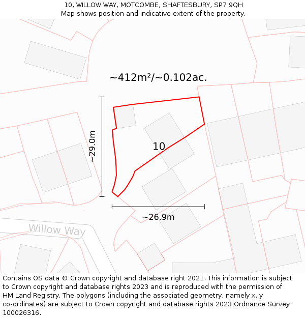 10, WILLOW WAY, MOTCOMBE, SHAFTESBURY, SP7 9QH: Plot and title map