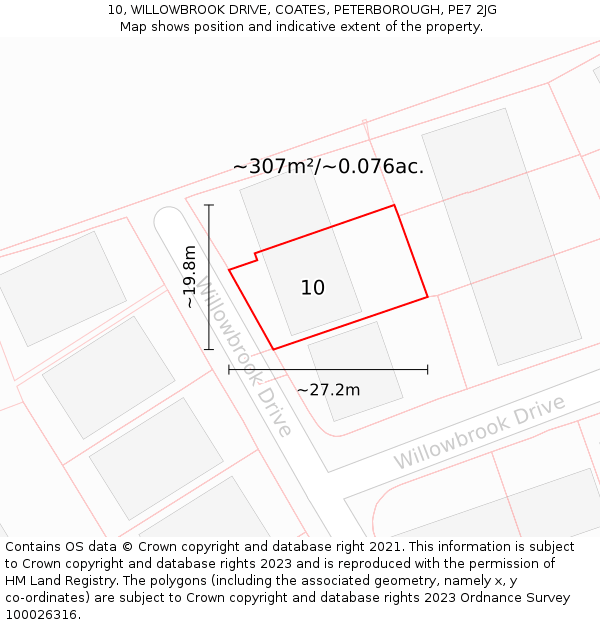 10, WILLOWBROOK DRIVE, COATES, PETERBOROUGH, PE7 2JG: Plot and title map