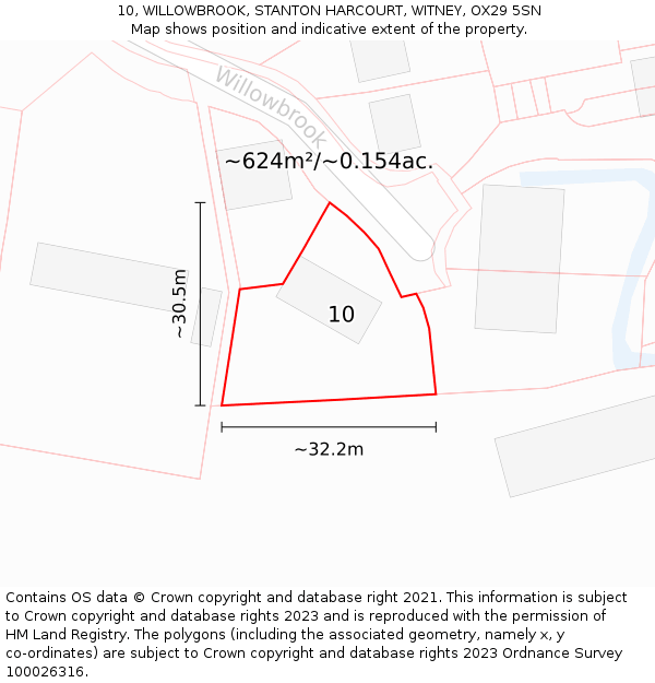 10, WILLOWBROOK, STANTON HARCOURT, WITNEY, OX29 5SN: Plot and title map