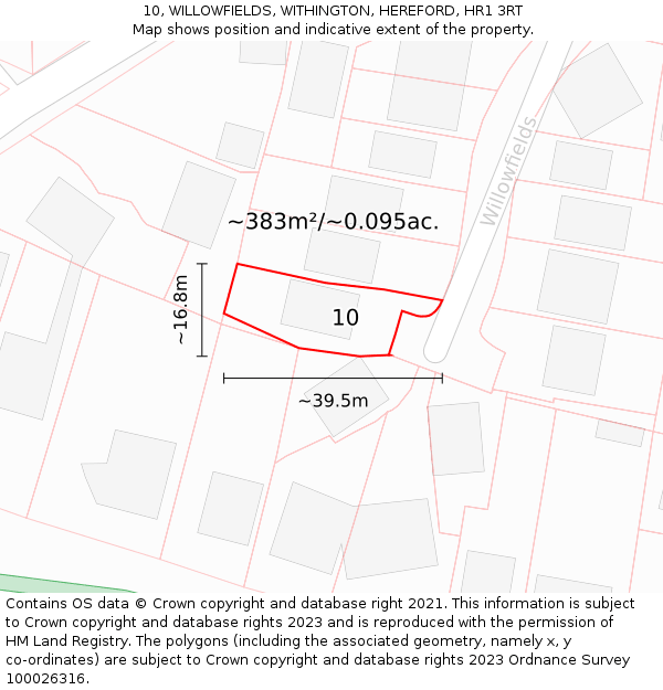 10, WILLOWFIELDS, WITHINGTON, HEREFORD, HR1 3RT: Plot and title map