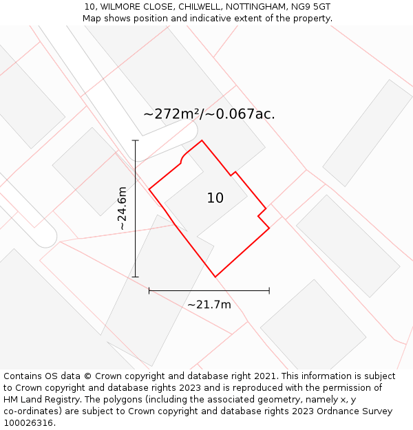10, WILMORE CLOSE, CHILWELL, NOTTINGHAM, NG9 5GT: Plot and title map