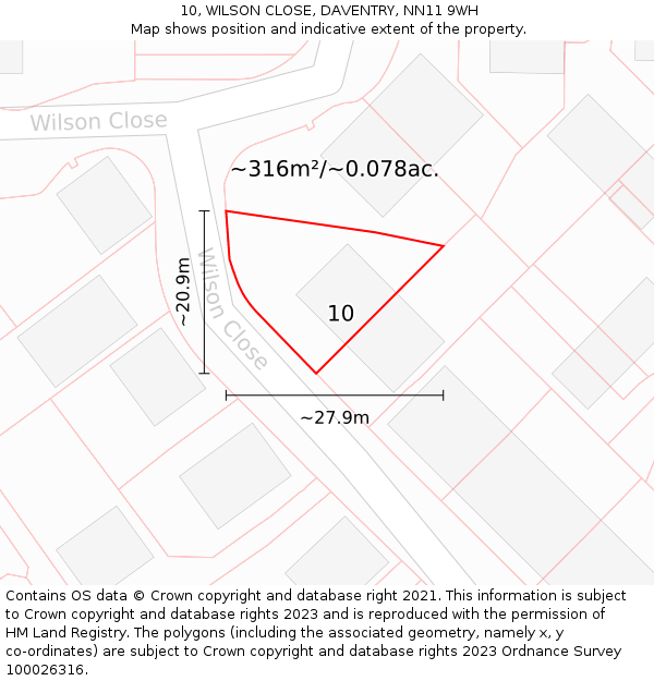 10, WILSON CLOSE, DAVENTRY, NN11 9WH: Plot and title map