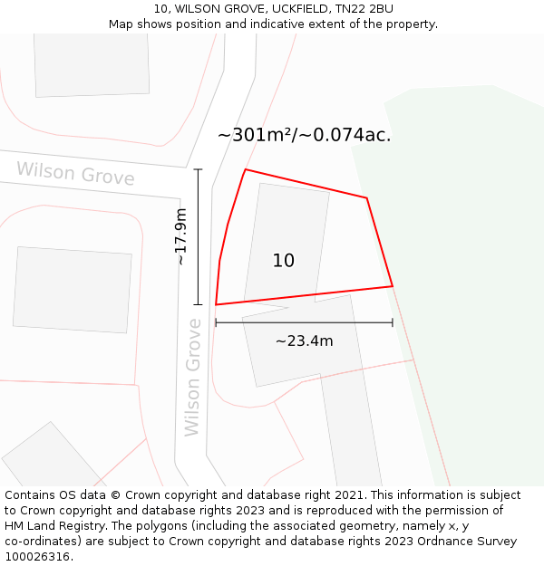 10, WILSON GROVE, UCKFIELD, TN22 2BU: Plot and title map
