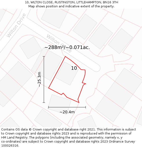 10, WILTON CLOSE, RUSTINGTON, LITTLEHAMPTON, BN16 3TH: Plot and title map