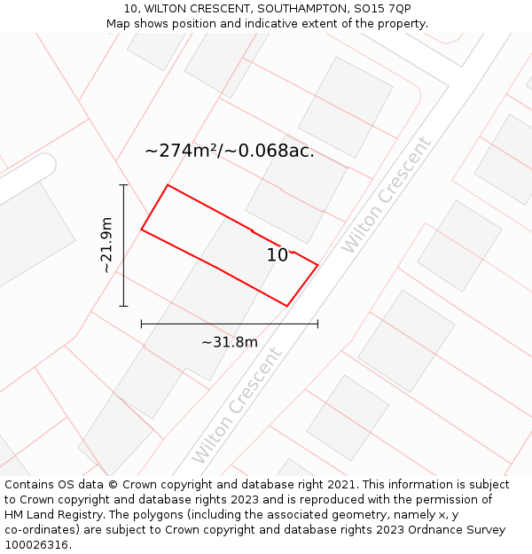 10, WILTON CRESCENT, SOUTHAMPTON, SO15 7QP: Plot and title map