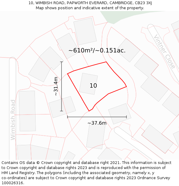 10, WIMBISH ROAD, PAPWORTH EVERARD, CAMBRIDGE, CB23 3XJ: Plot and title map