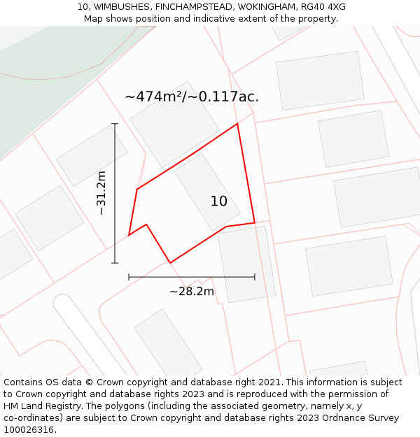 10, WIMBUSHES, FINCHAMPSTEAD, WOKINGHAM, RG40 4XG: Plot and title map