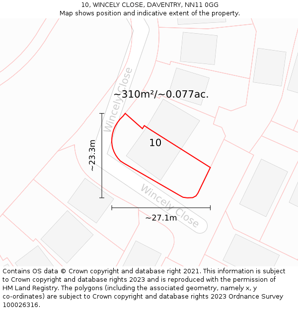 10, WINCELY CLOSE, DAVENTRY, NN11 0GG: Plot and title map