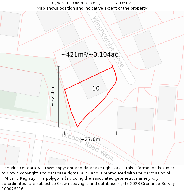 10, WINCHCOMBE CLOSE, DUDLEY, DY1 2GJ: Plot and title map