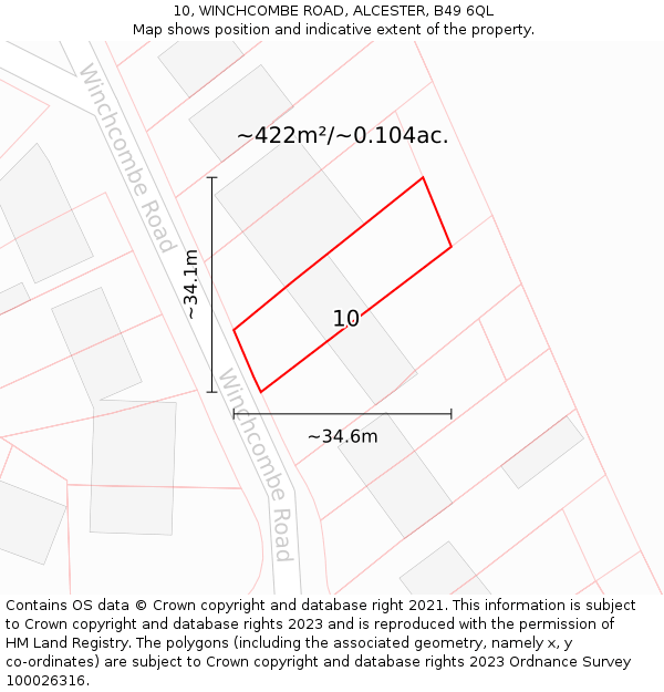 10, WINCHCOMBE ROAD, ALCESTER, B49 6QL: Plot and title map