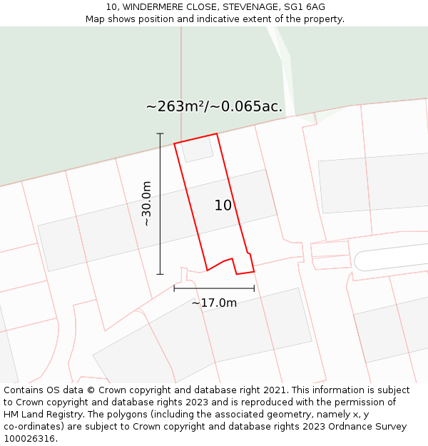 10, WINDERMERE CLOSE, STEVENAGE, SG1 6AG: Plot and title map