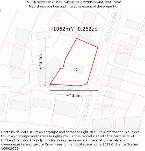 10, WINDERMERE CLOSE, WINNERSH, WOKINGHAM, RG41 5XW: Plot and title map