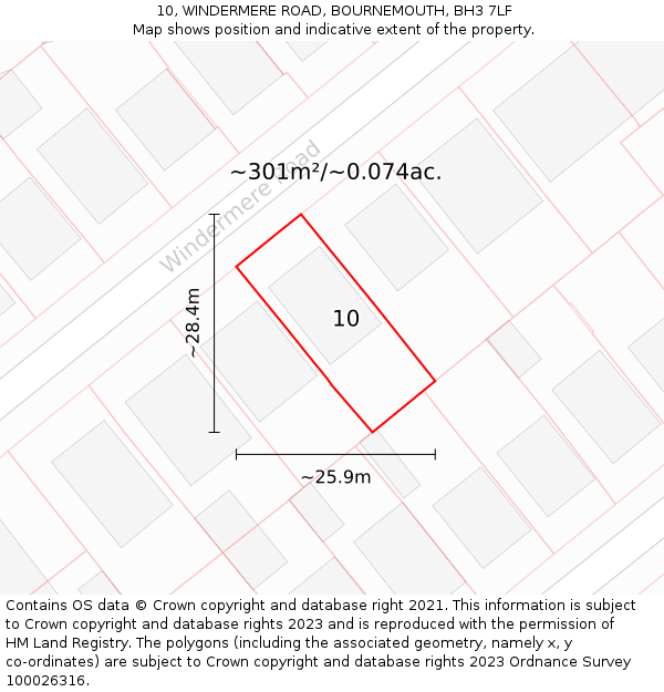 10, WINDERMERE ROAD, BOURNEMOUTH, BH3 7LF: Plot and title map