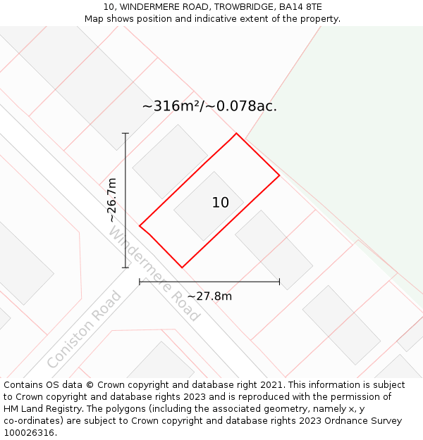 10, WINDERMERE ROAD, TROWBRIDGE, BA14 8TE: Plot and title map