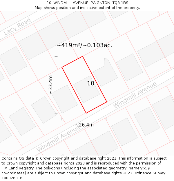 10, WINDMILL AVENUE, PAIGNTON, TQ3 1BS: Plot and title map