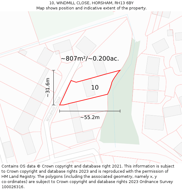 10, WINDMILL CLOSE, HORSHAM, RH13 6BY: Plot and title map