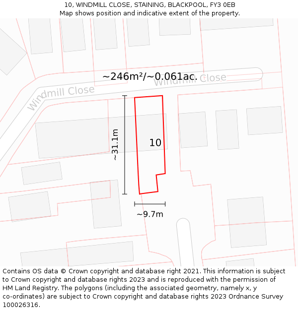 10, WINDMILL CLOSE, STAINING, BLACKPOOL, FY3 0EB: Plot and title map