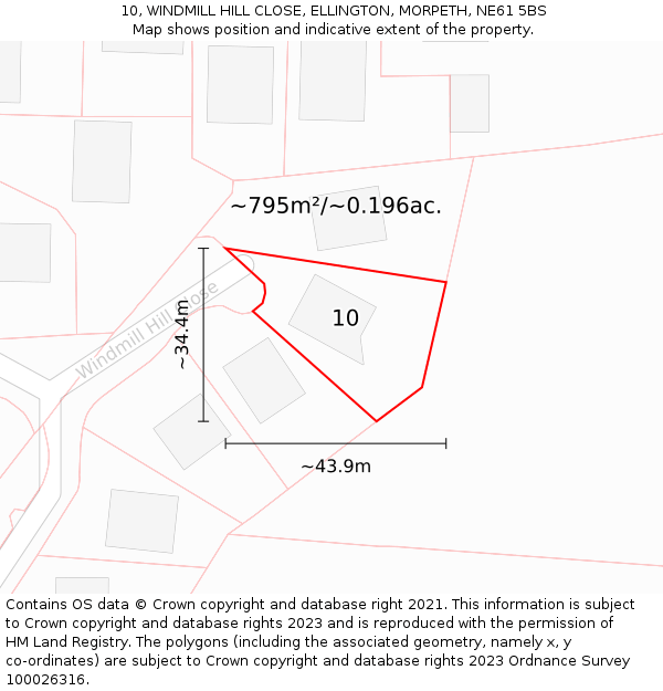 10, WINDMILL HILL CLOSE, ELLINGTON, MORPETH, NE61 5BS: Plot and title map