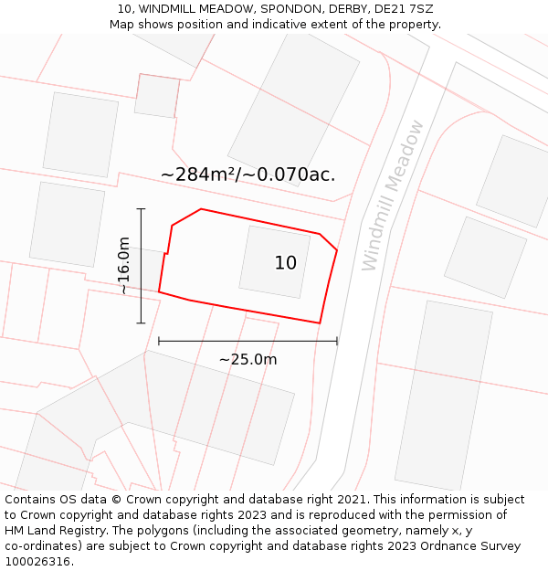 10, WINDMILL MEADOW, SPONDON, DERBY, DE21 7SZ: Plot and title map