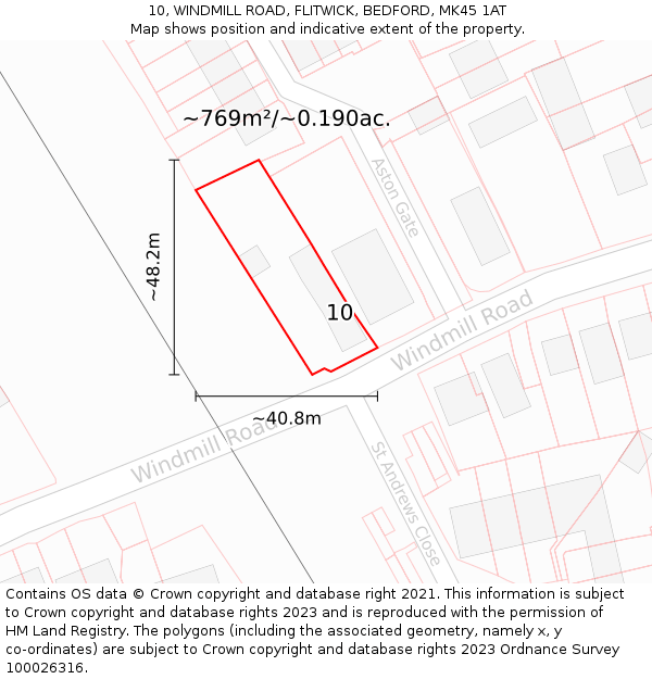 10, WINDMILL ROAD, FLITWICK, BEDFORD, MK45 1AT: Plot and title map
