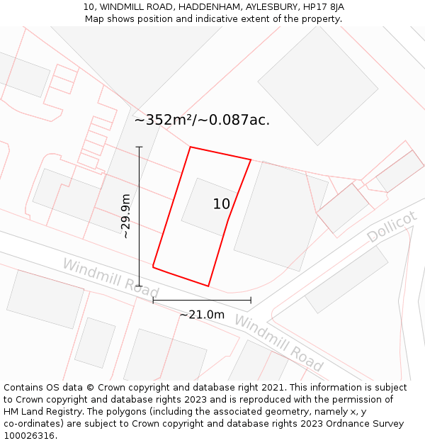 10, WINDMILL ROAD, HADDENHAM, AYLESBURY, HP17 8JA: Plot and title map