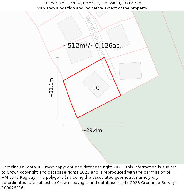 10, WINDMILL VIEW, RAMSEY, HARWICH, CO12 5FA: Plot and title map