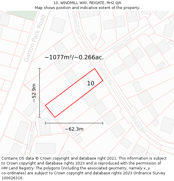 10, WINDMILL WAY, REIGATE, RH2 0JA: Plot and title map