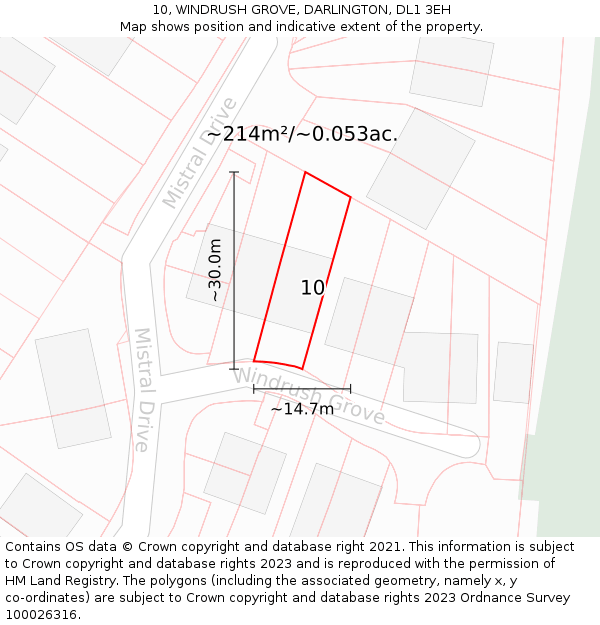 10, WINDRUSH GROVE, DARLINGTON, DL1 3EH: Plot and title map