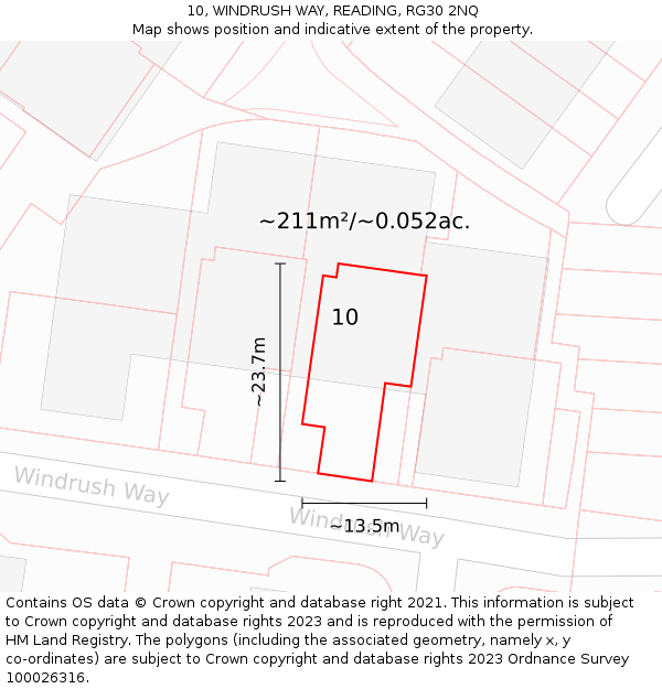 10, WINDRUSH WAY, READING, RG30 2NQ: Plot and title map