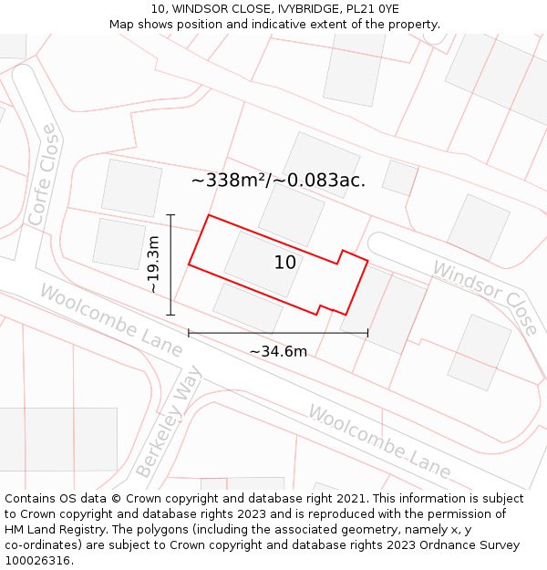10, WINDSOR CLOSE, IVYBRIDGE, PL21 0YE: Plot and title map