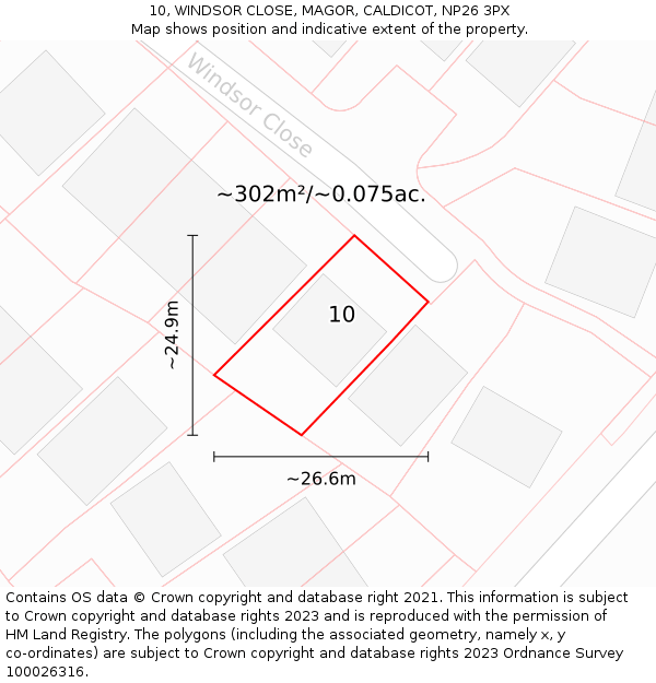 10, WINDSOR CLOSE, MAGOR, CALDICOT, NP26 3PX: Plot and title map