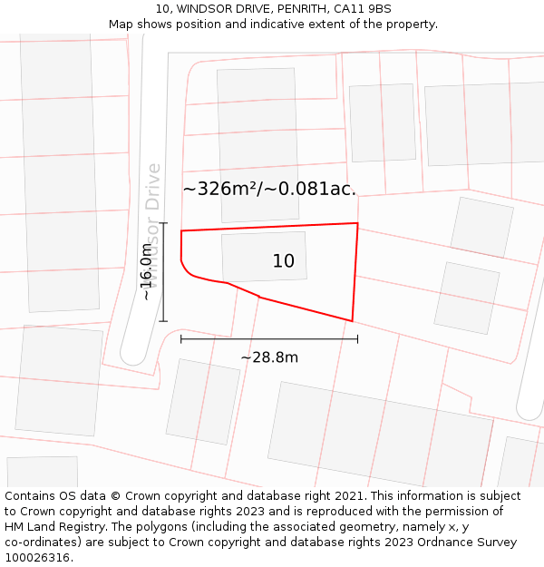 10, WINDSOR DRIVE, PENRITH, CA11 9BS: Plot and title map