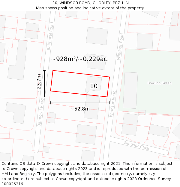 10, WINDSOR ROAD, CHORLEY, PR7 1LN: Plot and title map