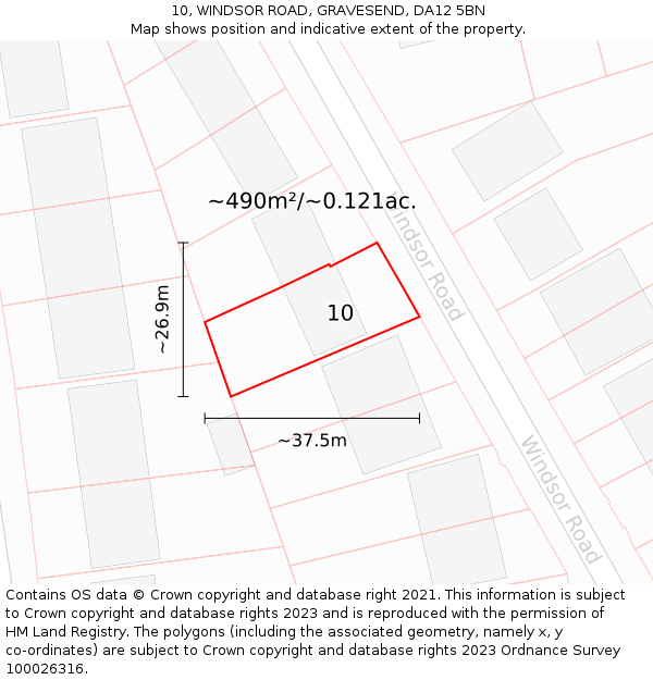10, WINDSOR ROAD, GRAVESEND, DA12 5BN: Plot and title map