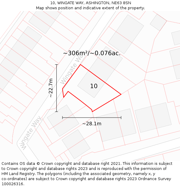 10, WINGATE WAY, ASHINGTON, NE63 8SN: Plot and title map