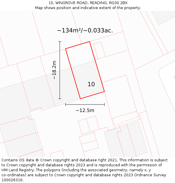 10, WINGROVE ROAD, READING, RG30 2BX: Plot and title map
