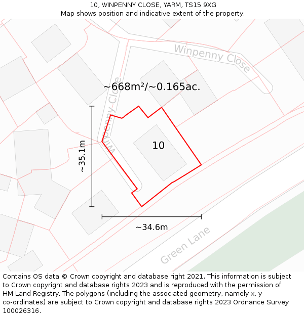 10, WINPENNY CLOSE, YARM, TS15 9XG: Plot and title map