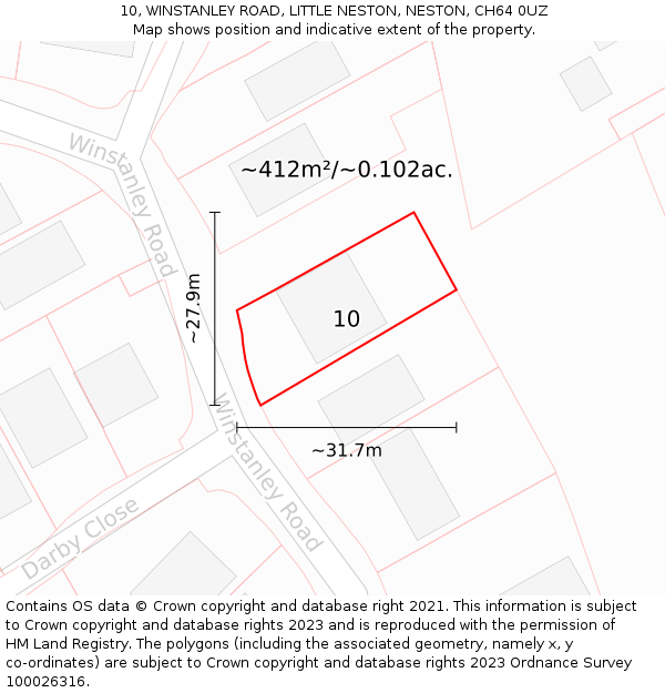 10, WINSTANLEY ROAD, LITTLE NESTON, NESTON, CH64 0UZ: Plot and title map