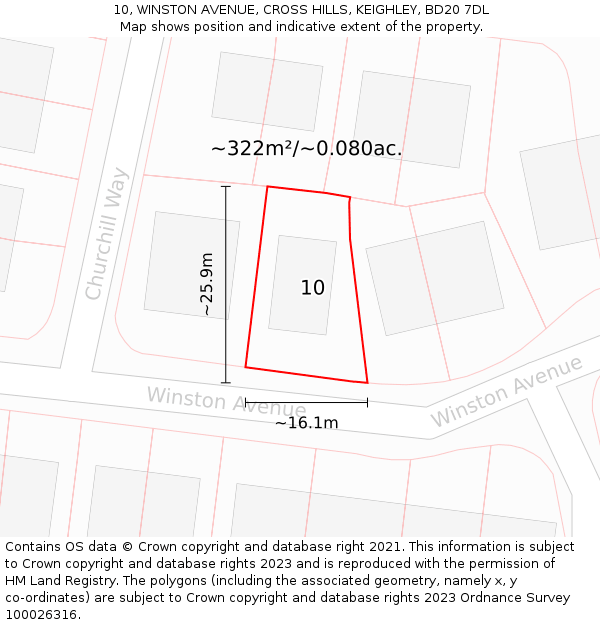 10, WINSTON AVENUE, CROSS HILLS, KEIGHLEY, BD20 7DL: Plot and title map