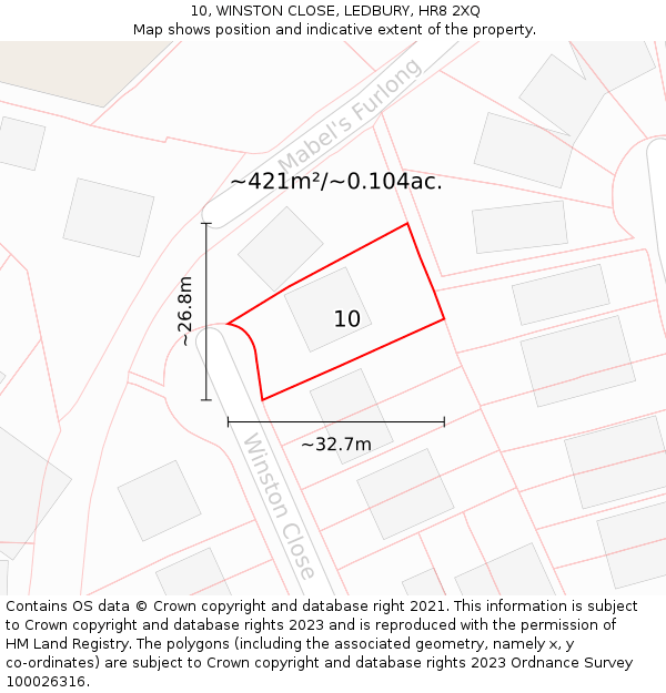 10, WINSTON CLOSE, LEDBURY, HR8 2XQ: Plot and title map