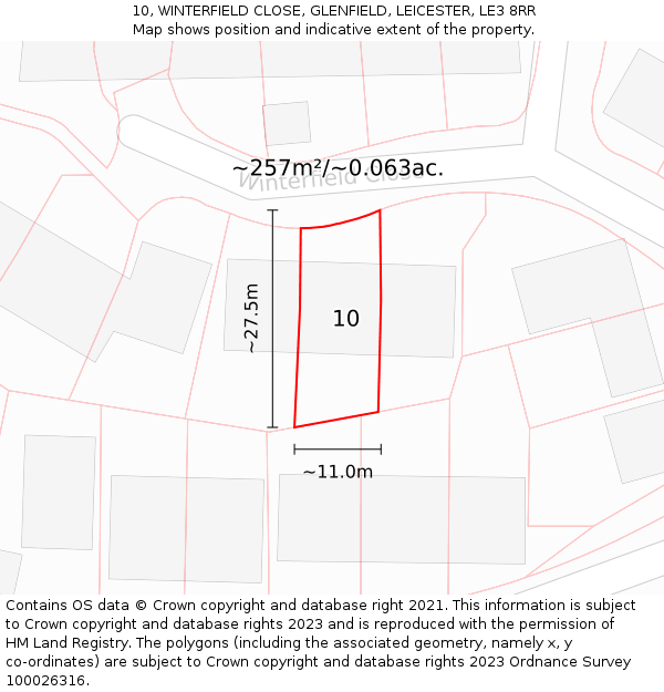 10, WINTERFIELD CLOSE, GLENFIELD, LEICESTER, LE3 8RR: Plot and title map