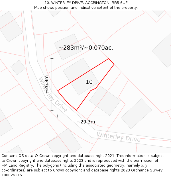 10, WINTERLEY DRIVE, ACCRINGTON, BB5 6UE: Plot and title map