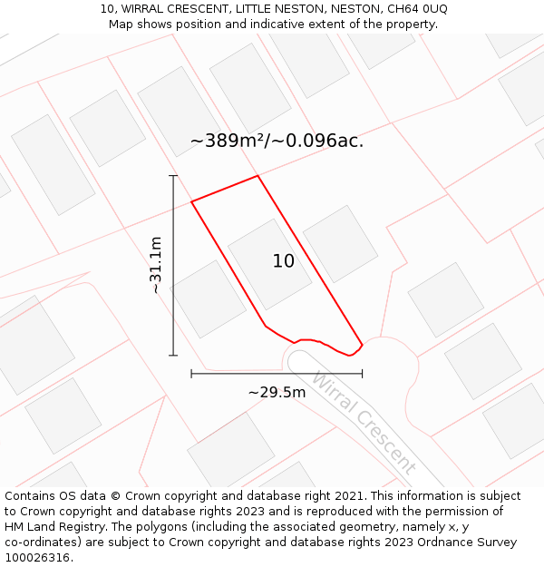 10, WIRRAL CRESCENT, LITTLE NESTON, NESTON, CH64 0UQ: Plot and title map
