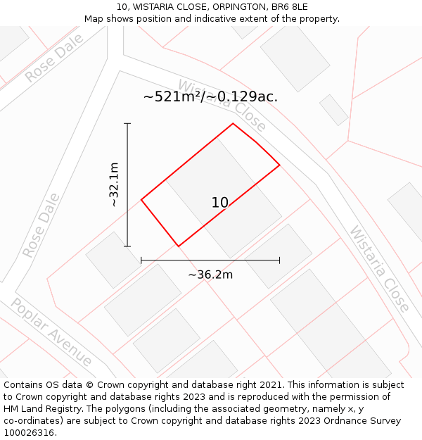 10, WISTARIA CLOSE, ORPINGTON, BR6 8LE: Plot and title map